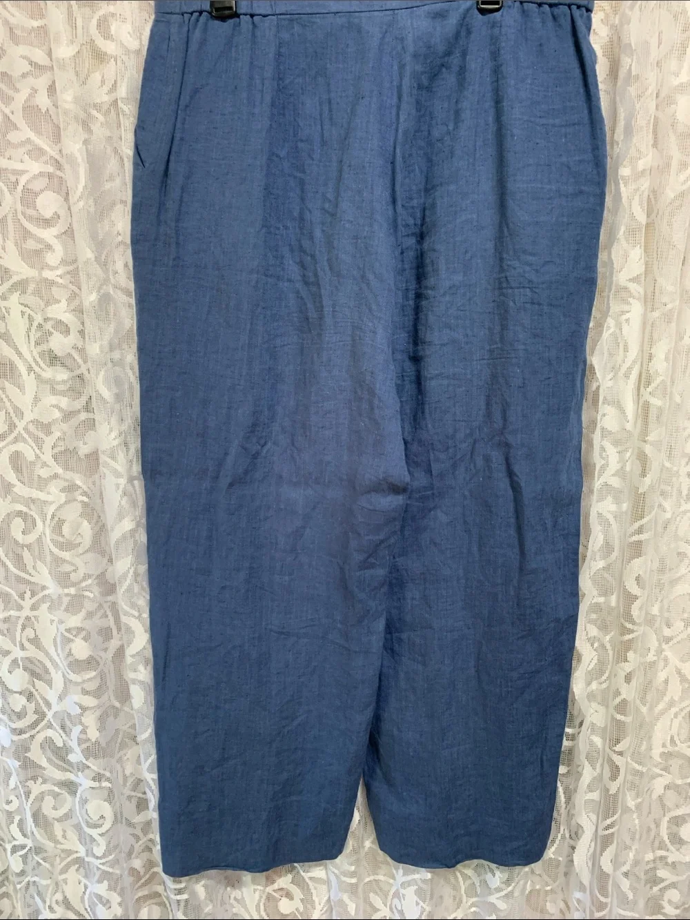 Evan Picone Blue Wide-Leg Linen Blend Chinos